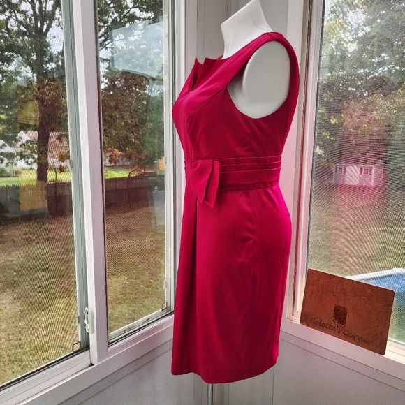 London Times Fushia Pink Midi Bow Tie Waist Dress - Picture 7 of 12